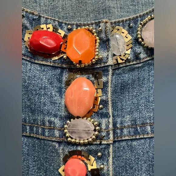 Berek Blue Jean Jacket with Colorful Embellishments woman size 3X pit 26”L 27” - Picture 3 of 11